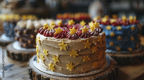 A delectable Creative Europe Day cake adorned with mini flags of EU nations, embodying celebration and cuisine in a vibrant, close-up presentation.