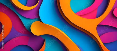 Various curved shapes in a vibrant array of colors create a dynamic abstract background