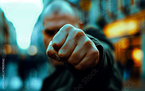 Aggressive man showing his clenched fist.
