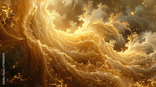 Amorphous tendrils of golden mist coalescing into intricate fractals, suspended in eternal flux.