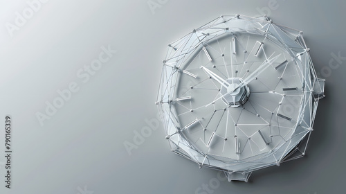 Clock concept made of low poly wireframe on a grey background. Clocks symbolizing time. deadlines