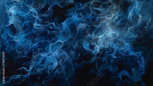Ethereal tendrils of azure mist dance gracefully against a midnight void, evoking a sense of electrifying power and mystique.
