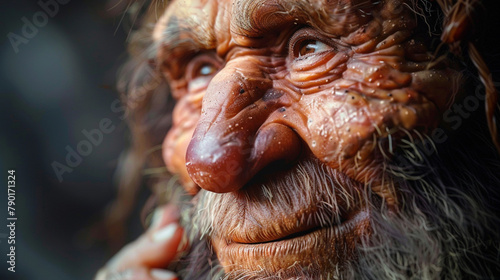 Neanderthal face. Extinct species. One of the ancestors of Homo sapiens.
