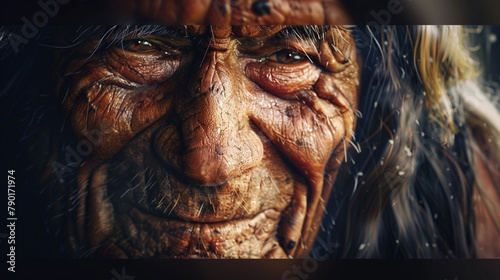 Neanderthal face. Extinct species. One of the ancestors of Homo sapiens.