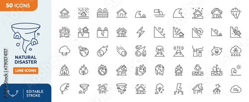 Natural Disaster Line Editable Icons set