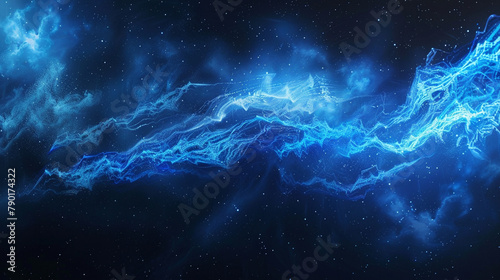 Like a fleeting whisper in the void, a delicate stream of sapphire haze unfurls, evoking the mesmerizing dance of a lightning bolt, its energy reverberating through the cosmic silence.