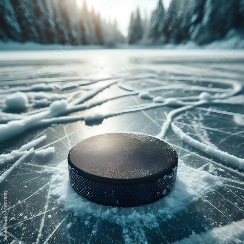 ice hockey puck on ice
