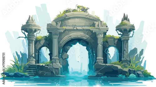 Ancient gates of Atlantis vector illustration. Ston