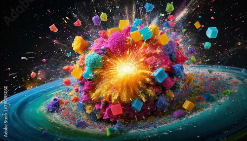 explosion de bulle de couleur et de savon, big bang en ia