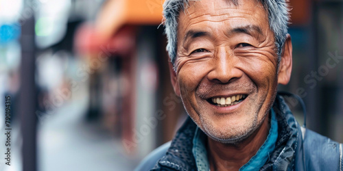 Close-up of a happy asian man smiling