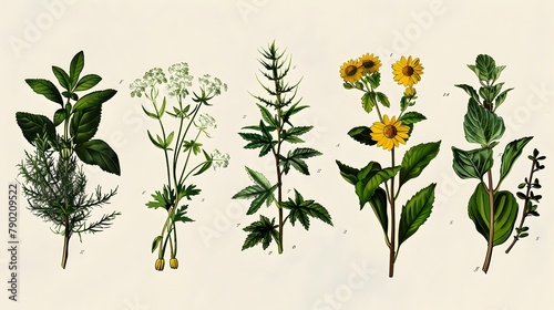 Vintage Botanical Illustration Collage, Perfect for Educational Use