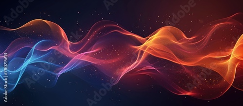 An ethereal Red blue aura of colorful waves and particles radiates outward on black background