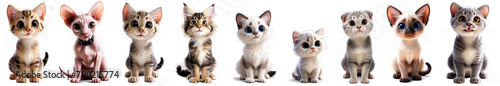 Collection of adorable kitten and cat characters isolated on transparent alpha background. Perfect graphic resources for cat lovers and pet-themed designs.