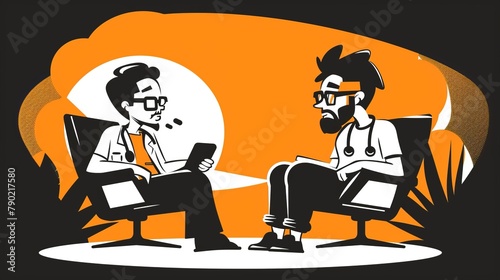 A cartoon drawing of two people having a conversation.