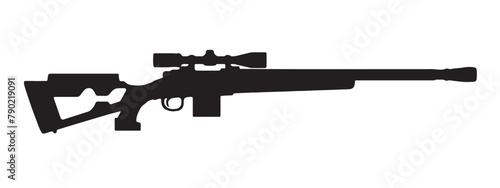 Black sniper rifle silhouette vector illustration on white background. Sniper icon. Sniper silhouette.