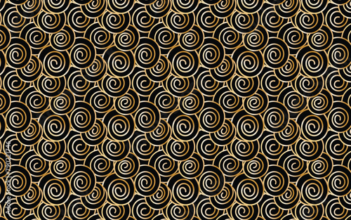 Vector golden black abstract swirls seamless pattern