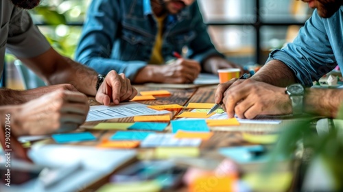 A group of entrepreneurs conducting a lean canvas exercise to validate business ideas