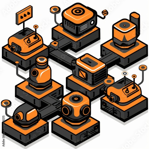 isometric vector illustration of a city with orange buildings