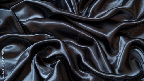 Enigmatic swirls and undulations of lustrous black satin form a captivating abstract image with a sense of mystery and elegance.
