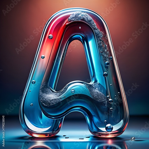 3D letter A uppercase. 3D rendering liquid metal font with drops