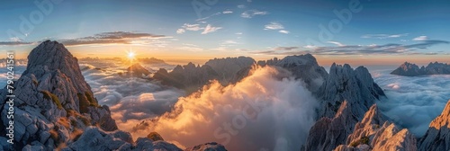 Hiking Landscape: Stunning Sunrise Views from Mangart Peak in the Slovenian Alps