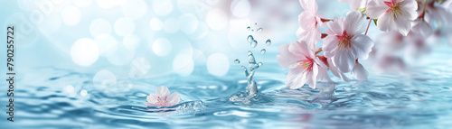 Abstract pure water drop with blossom flower cosmetic concept for background banner style