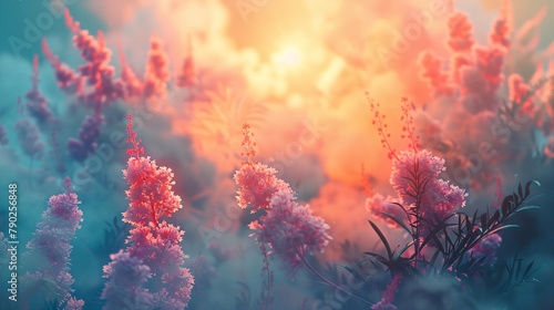 a painting of pink flowers in the sunlight