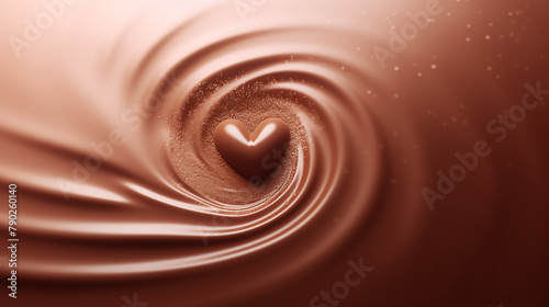 A heartshaped swirling chocolate texture, in the style of futuristic optics, Valentine's day concept.