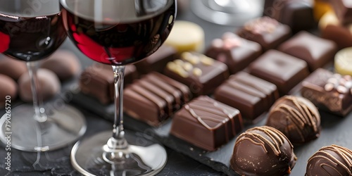 decadent chocolates paired with glasses of red wine