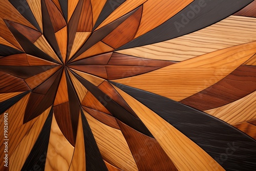 Closeup of a handcrafted marquetry walldisplaying fine craftsmanship with precise inlay work and richnatural wood tones.