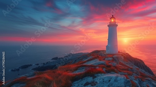 Lighthouse on Cliff Overlooking Ocean