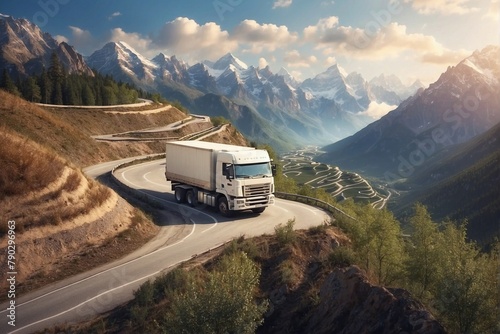 Truck in the mountains: a journey through winding mountain roads