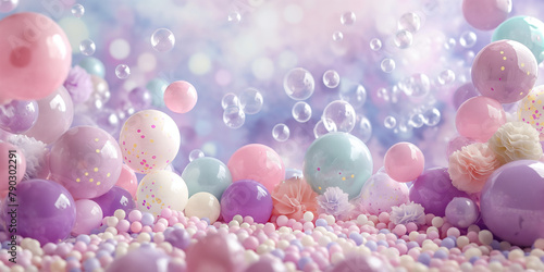 Süße Figuren und Bubbles in pink und lila als Hintergrundmotiv und Druckvorlage