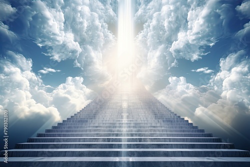 Way to haven from earth, Haven stairs on the cloudy sky with bright light