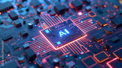 Intricately designed silicon wafers being transformed into AI-enabled microchips, captured in exquisite detail with the signature "AI" insignia clearly visible.