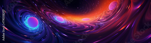 Conceptual illustration of a black holes gravitational pull affecting nearby stars, vibrant colors to depict intense energy fields