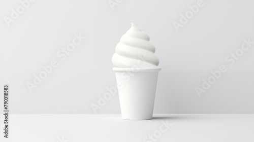 White ice cream cup full of cream on white background