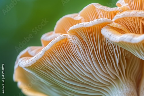 A detailed close up of a cluster of mushrooms in natural surroundings, Close-up shot of a mushroom's gills, AI Generated
