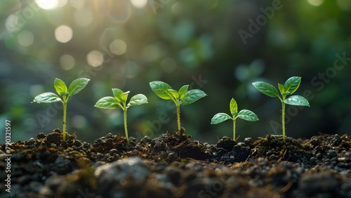 Nature's Quartet: Seedlings Thrive in Harmony. Concept Plants, Harmony, Nature, Seedlings, Thrive