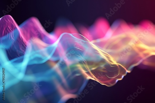 A photo capturing a vibrant and hazy display of colorful smoke against a black background, Colorful sound waves originating from a hearing aid, AI Generated