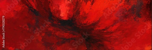 Abstract art, grunge style, scarlet red and black color. Contemporary painting. Modern poster for wall decoration