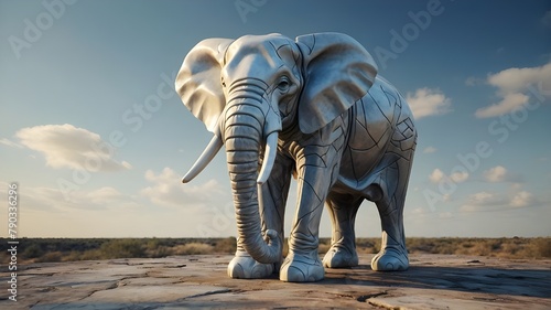 Elephant creative sculpture illustration with marble look. AI-generated