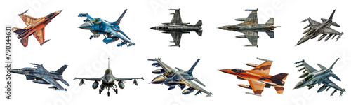 Military fighter jets in flight formation cut out png on transparent background
