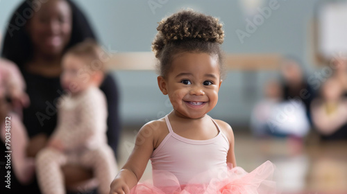 Toddlers in a parent-child ballet class learning the fundamentals of movement and coordination. Beauty, health, professionalism, team