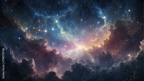 Starry Night Sky with Nebula and Clouds