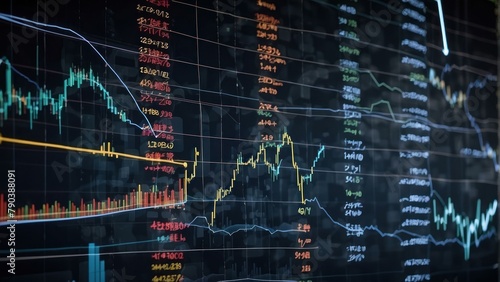 Complex financial data displayed on digital graphs and charts
