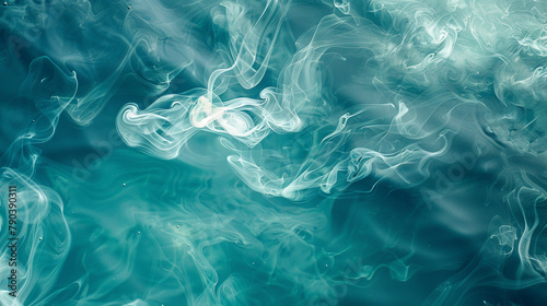 Ethereal tendrils of cerulean smoke drifting through a backdrop of turquoise waters, casting reflections of tranquility and serenity upon the surface below. 