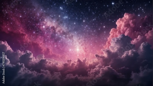Dreamy Cosmic Sky with Glittering Stars and Clouds