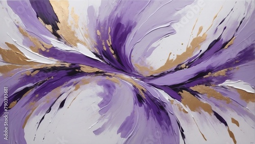 Luxury acrylic painting made with brush stroke, abstract hand-drawn art, textured background with violet and platinum accent.