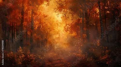 Subdued hues of chestnut smoke blending with the radiant glow of pumpkin orange, creating a mesmerizing spectacle of smoky warmth and autumnal splendor. 